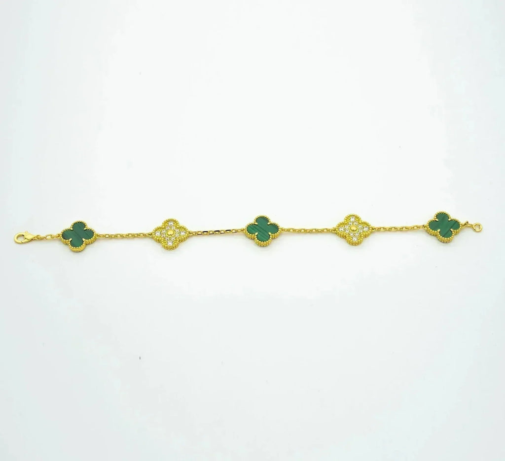 [MIRA]New  CLOVER 5 MOTIF MALACHITE BRACELET COLLECTION