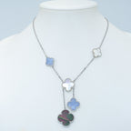 ??MIRA?¡¥CLOVER MOP CHALCEDONY NECKLACE SILVER 6 MOTIF