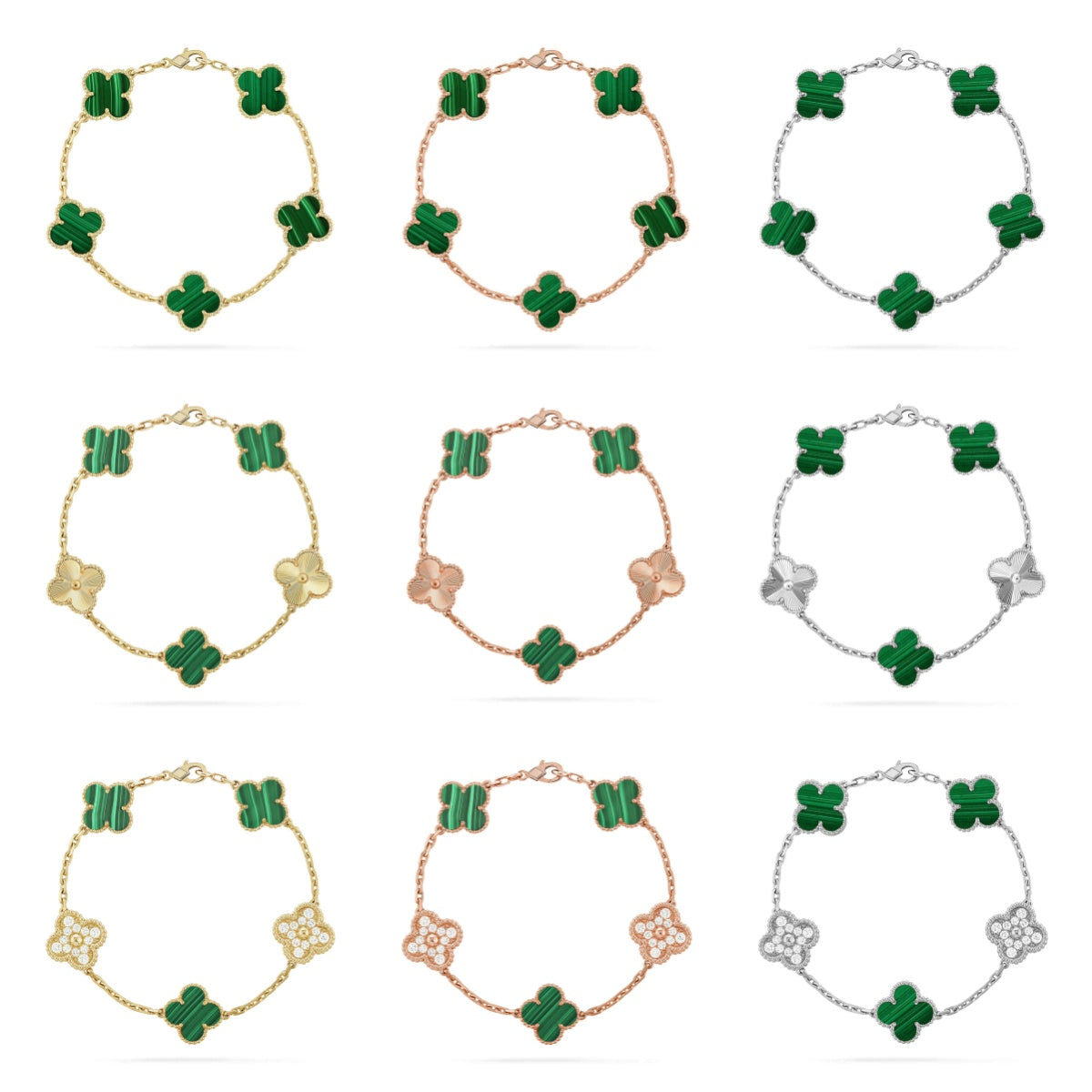 [MIRA]New  CLOVER 5 MOTIF MALACHITE BRACELET COLLECTION