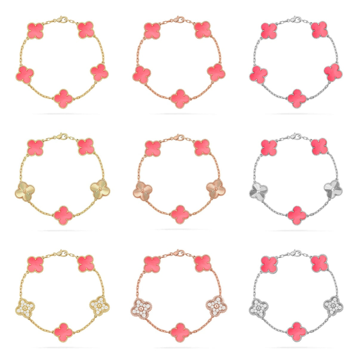 [MIRA]New  CLOVER 5 MOTIFS  PINK MOP BRACELET COLLECTION