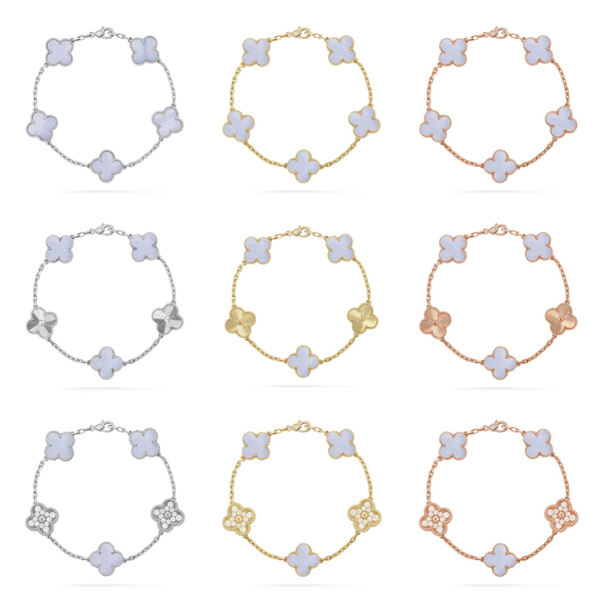 [MIRA]New  CLOVER 5 MOTIF PURPLE CHALCEDONY BRACELET COLLECTION