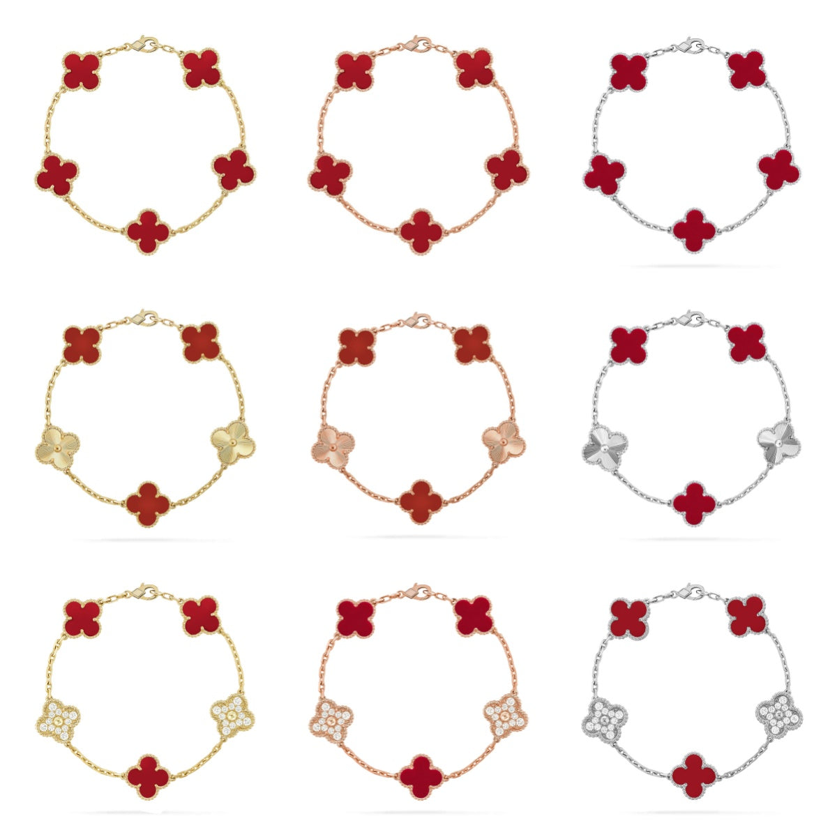 [MIRA]New  CLOVER 5 MOTIF RED CORNELIAN BRACELET COLLECTION