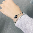 ??MIRA?¡¥CLOVER 5 MOTIF VEINED ONYX BRACELET SILVER