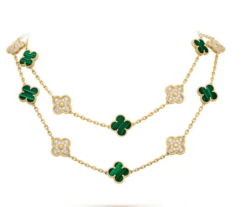 ??MIRA?¡¥CLOVER 20 MOTIFS MALACHITE DIAMOND NECKLACE