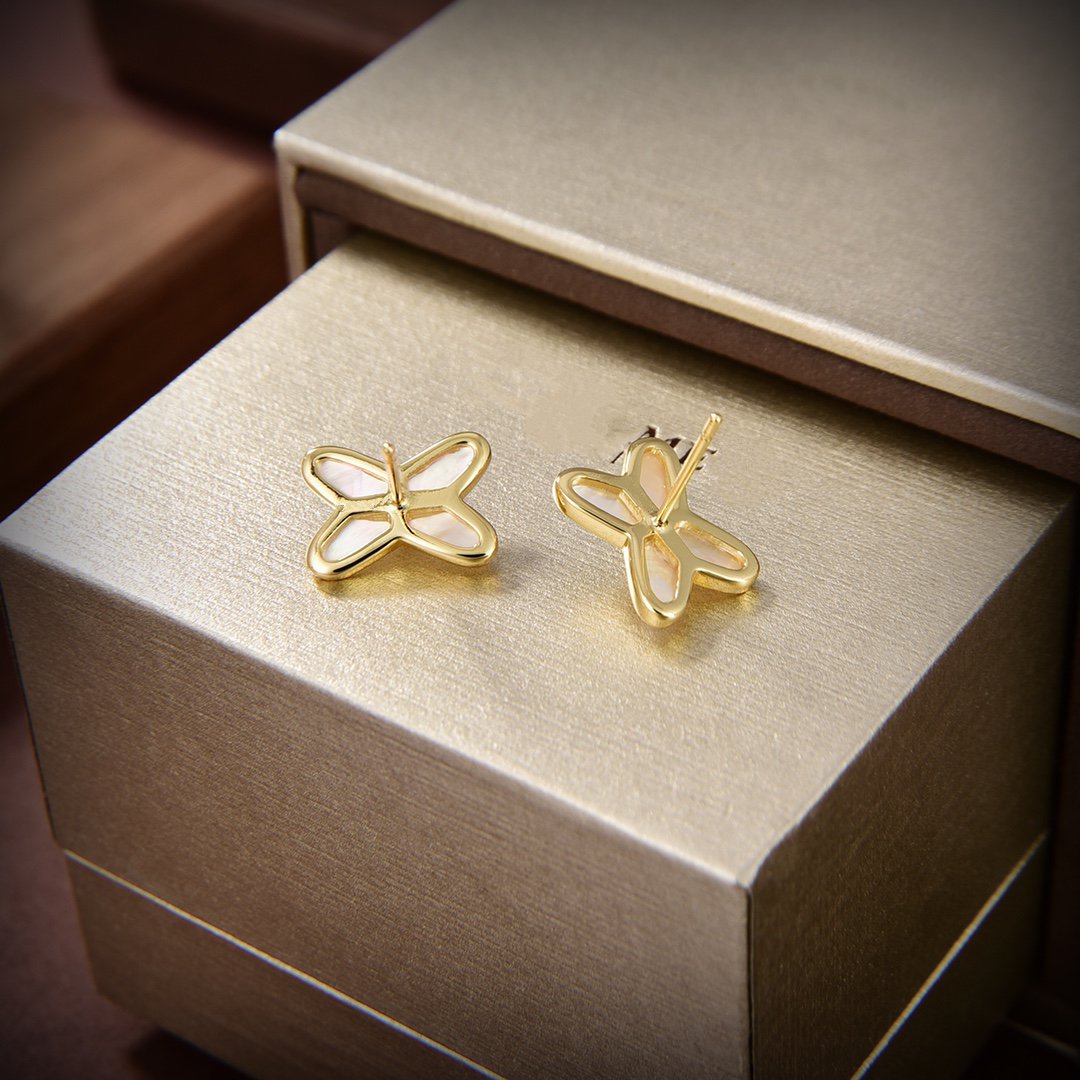 ??MIRA?¡¥JEUX DE WHITE MOP GOLD DIAMOND EARRINGS