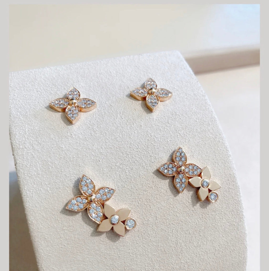??MIRA?¡¥STAR BLOSSOM STUD EARRINGS PINK GOLD DIAMONDS