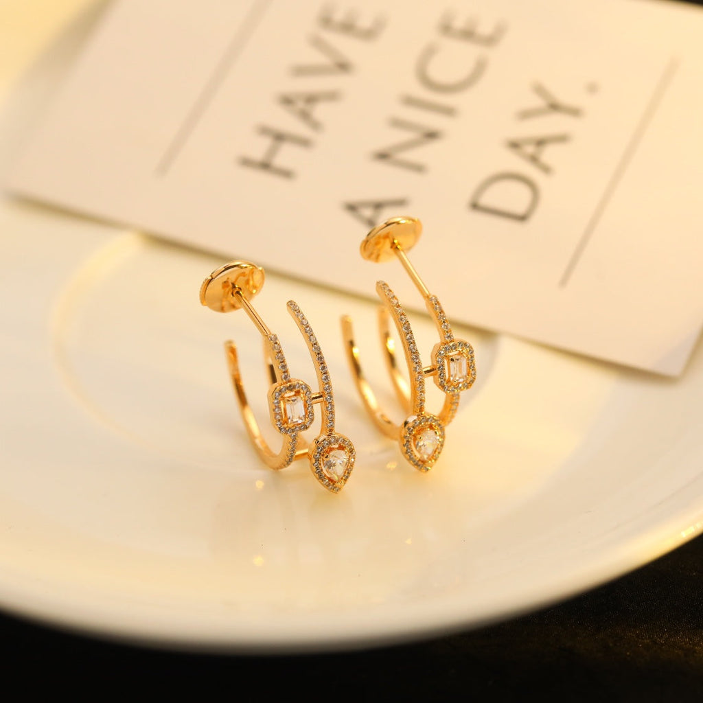 [MIRA] CREOLES MY TWIN 2 RANGS SILVER DIAMOND EARRINGS