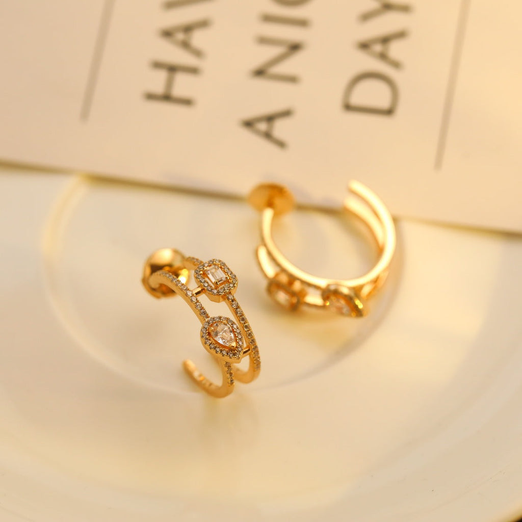 [MIRA] CREOLES MY TWIN 2 RANGS SILVER DIAMOND EARRINGS