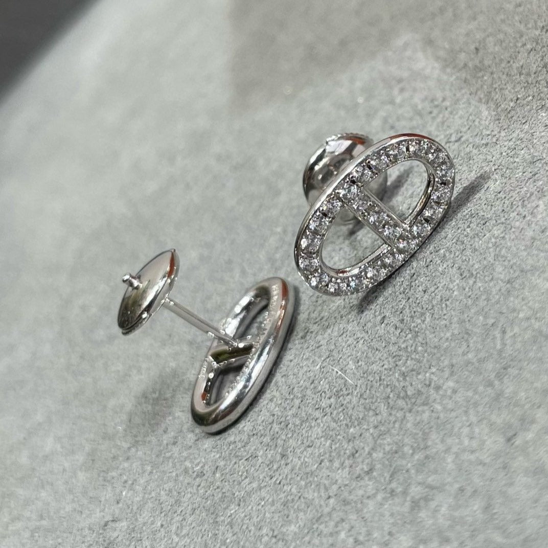 ??MIRA?¡¥HM FULL DIAMOND PIG NOSE STUD EARRINGS