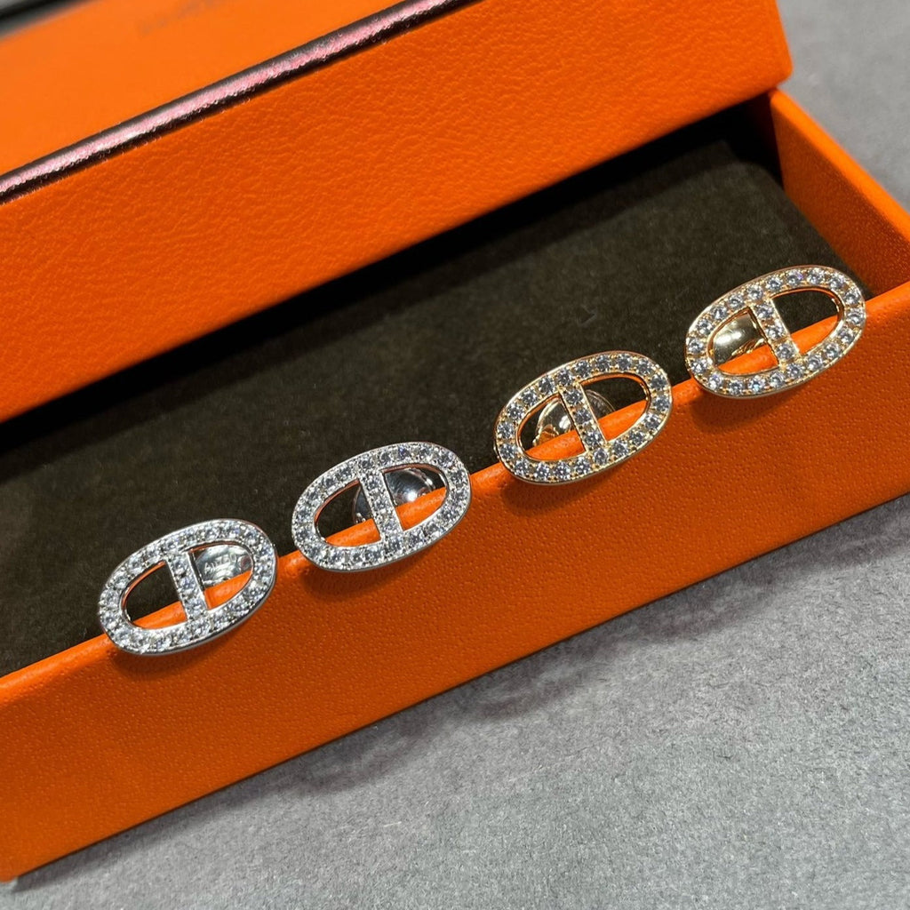 ??MIRA?¡¥HM FULL DIAMOND PIG NOSE STUD EARRINGS