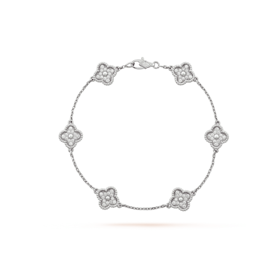 ??MIRA?¡¥CLOVER 6 MOTIF SILVER DIAMOND BRACELET