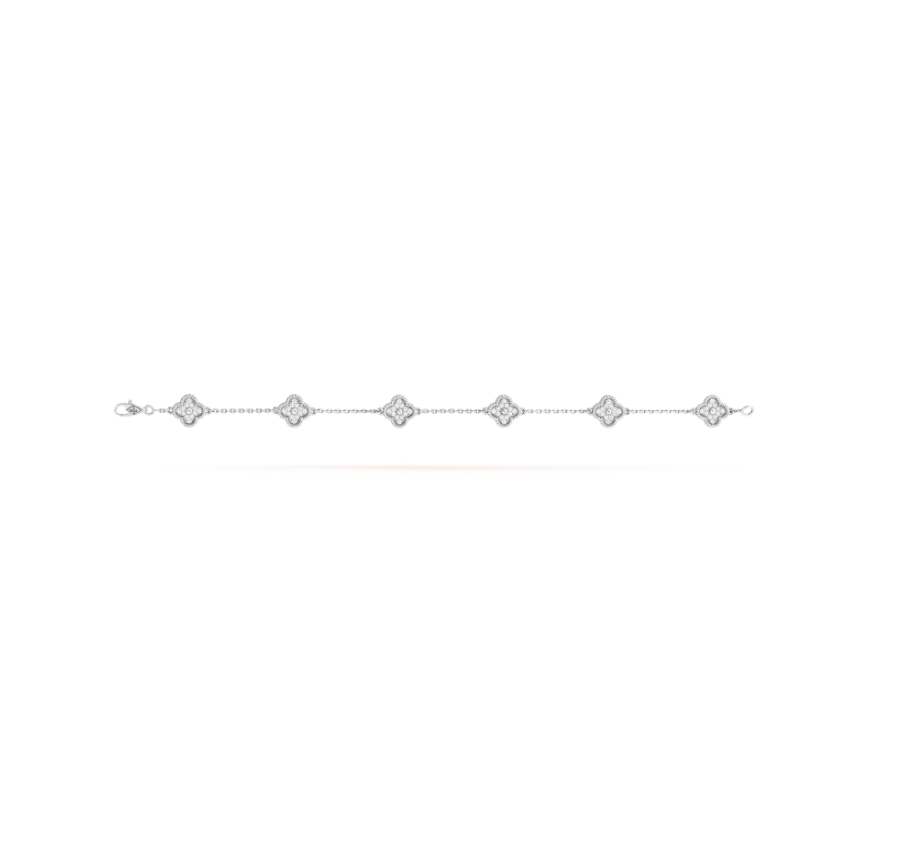 ??MIRA?¡¥CLOVER 6 MOTIF SILVER DIAMOND BRACELET