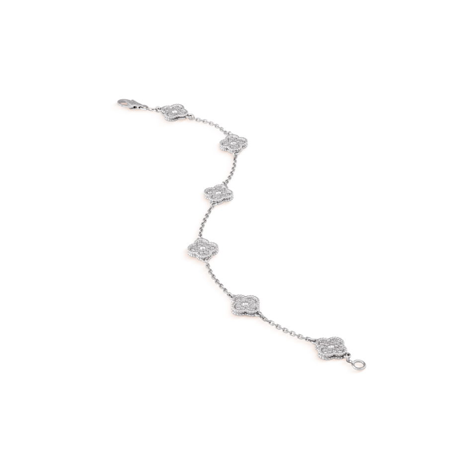 ??MIRA?¡¥CLOVER 6 MOTIF SILVER DIAMOND BRACELET