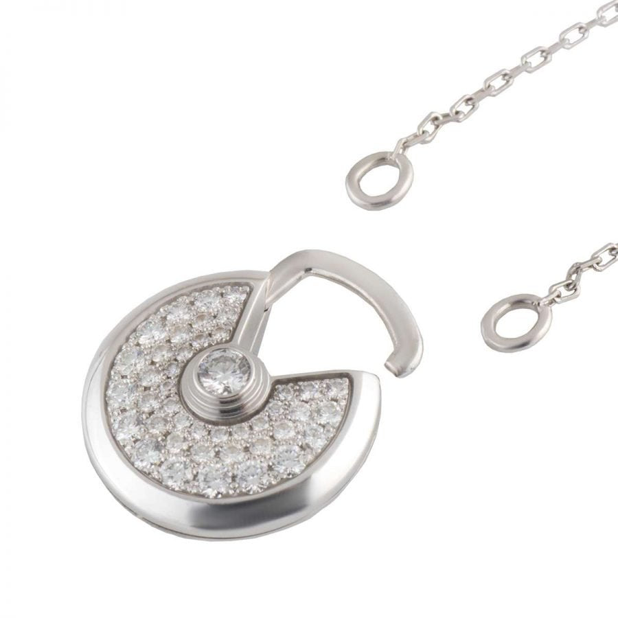 ??MIRA?¡¥AMULETTE SILVER FULL DIAMOND NECKLACE