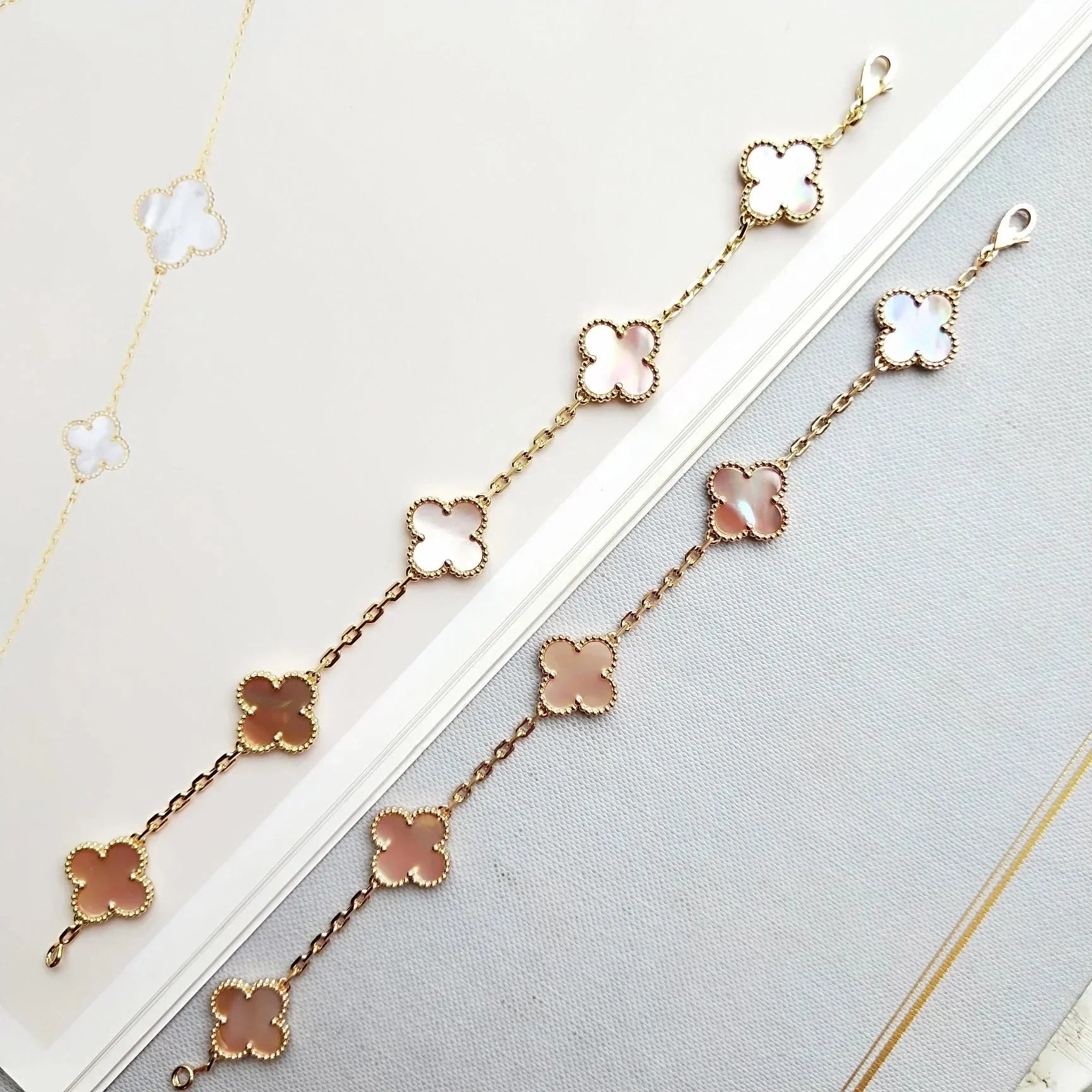 [MIRA]New  CLOVER 5 MOTIFS  PINK MOP BRACELET COLLECTION