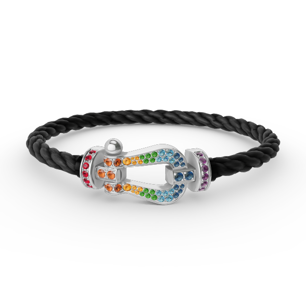 ??MIRA?¡¥FORC LARGE HORSESHOE  COLORED DIAMOND BRACELET SILVER