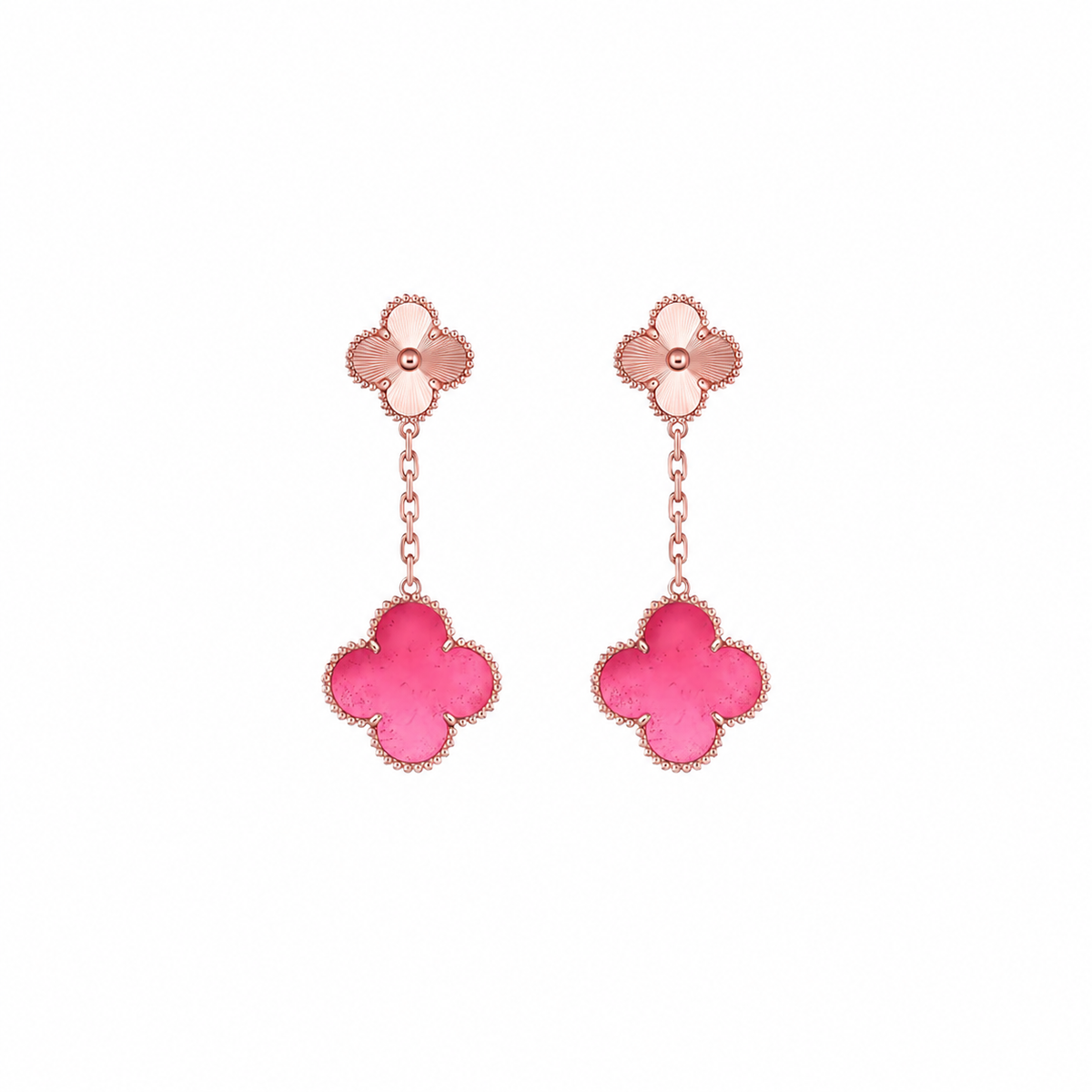 [MIRA] NEW CLOVER 2 MOTIF PINK ENAMEL EARRINGS