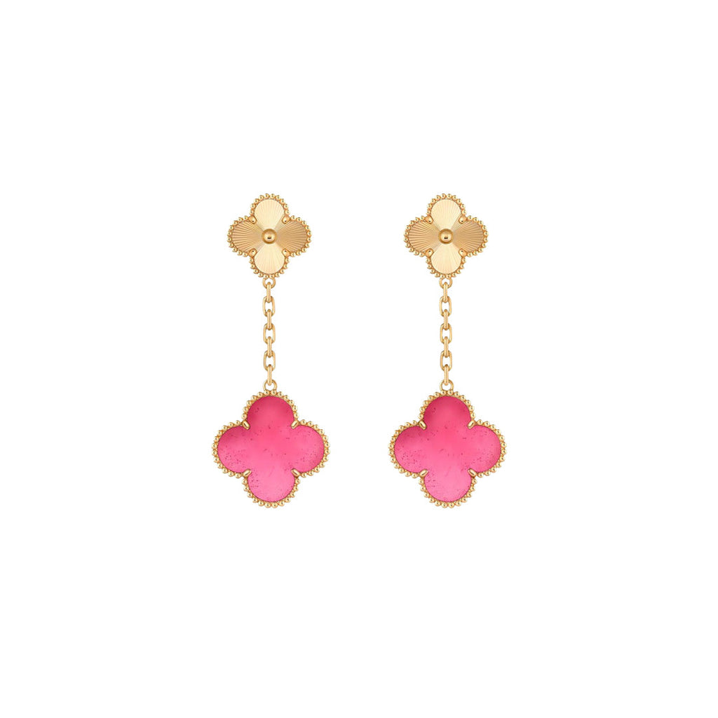 [MIRA] NEW CLOVER 2 MOTIF PINK ENAMEL EARRINGS