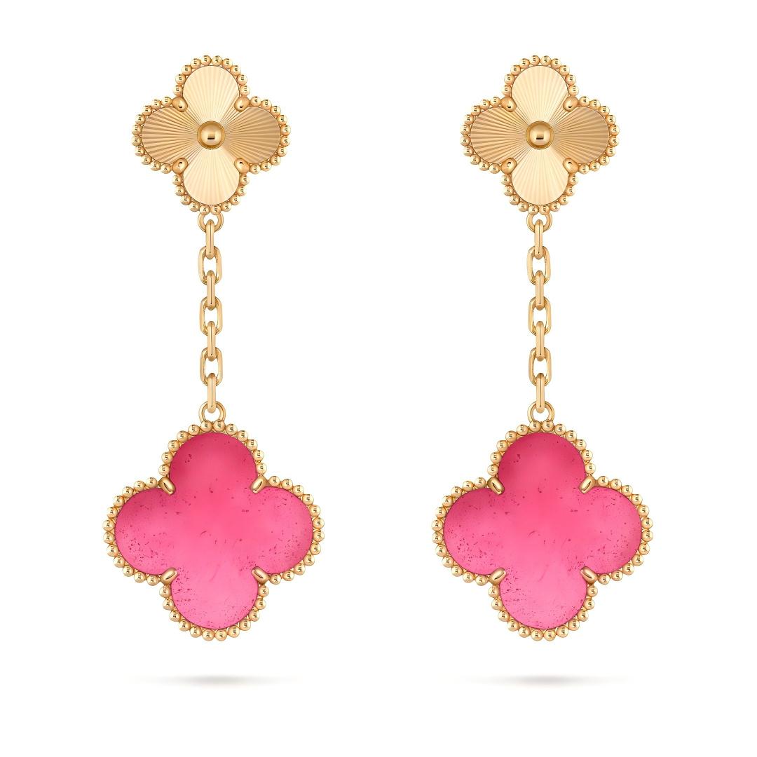 [MIRA] NEW CLOVER 2 MOTIF PINK ENAMEL EARRINGS