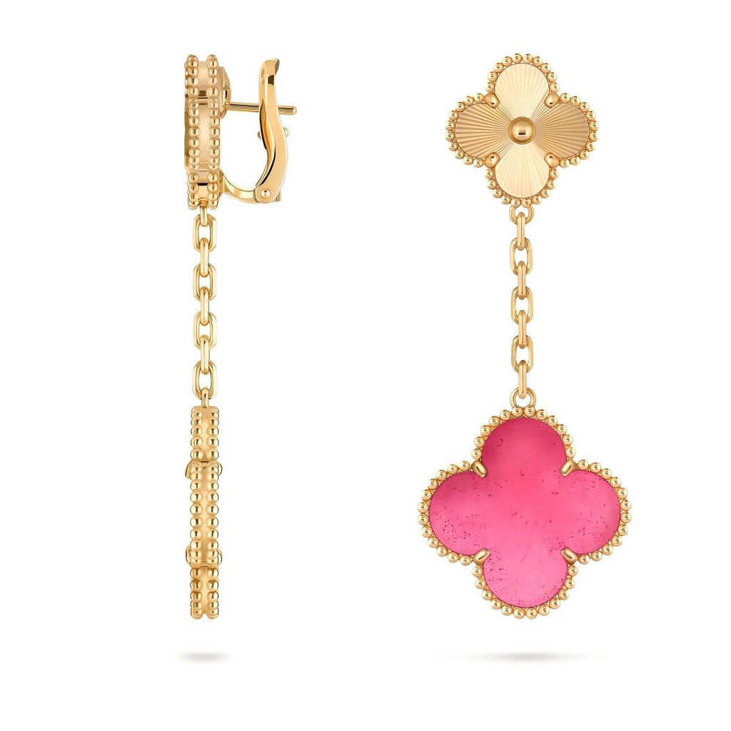 [MIRA] NEW CLOVER 2 MOTIF PINK ENAMEL EARRINGS