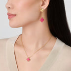 [MIRA] NEW CLOVER 2 MOTIF PINK ENAMEL EARRINGS