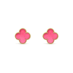 [MIRA] NEW CLOVER 15MM PINK ENAMEL STUD EARRINGS