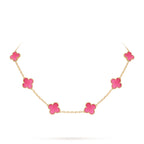 [MIRA] NEW CLOVER 10 MOTIFS PINK ENAMEL NECKLACE