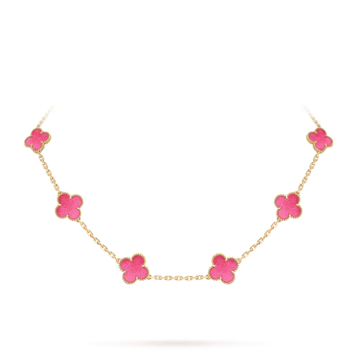 [MIRA] NEW CLOVER 10 MOTIFS PINK ENAMEL NECKLACE