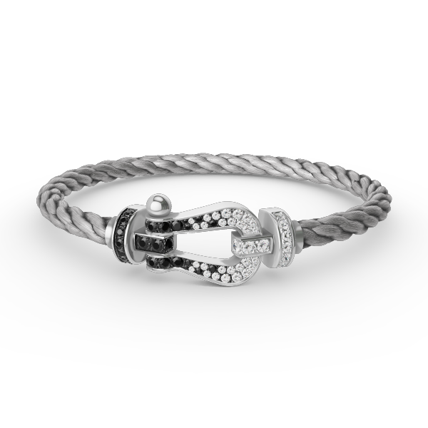 ??MIRA?¡¥FORCE LARGE HORSESHOE BLACK WHITE DIAMOND BRACELET SILVER