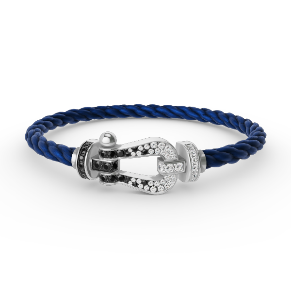 ??MIRA?¡¥FORCE LARGE HORSESHOE BLACK WHITE DIAMOND BRACELET SILVER