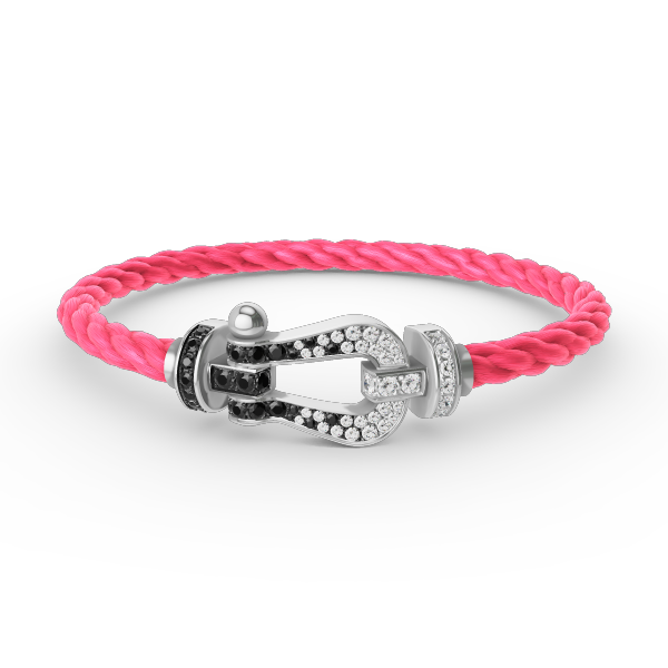 ??MIRA?¡¥FORCE LARGE HORSESHOE BLACK WHITE DIAMOND BRACELET SILVER