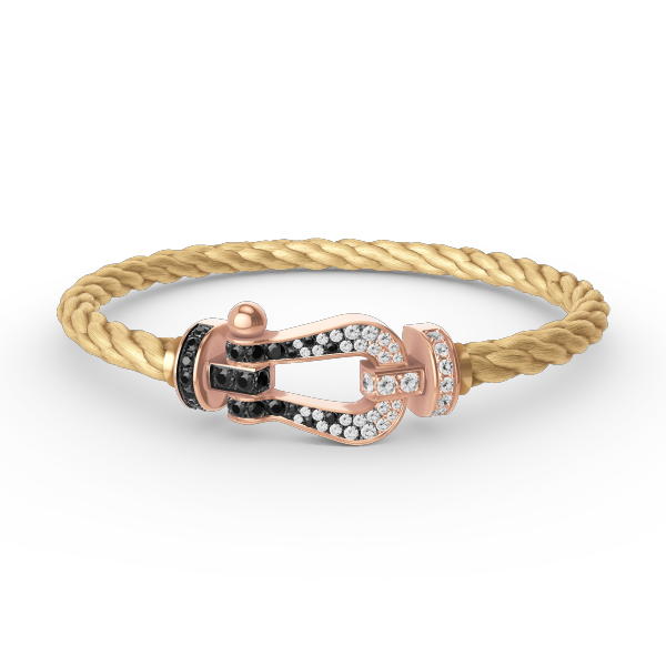 ??MIRA?¡¥FORCE LARGE HORSESHOE BLACK WHITE DIAMOND BRACELET ROSE GOLD