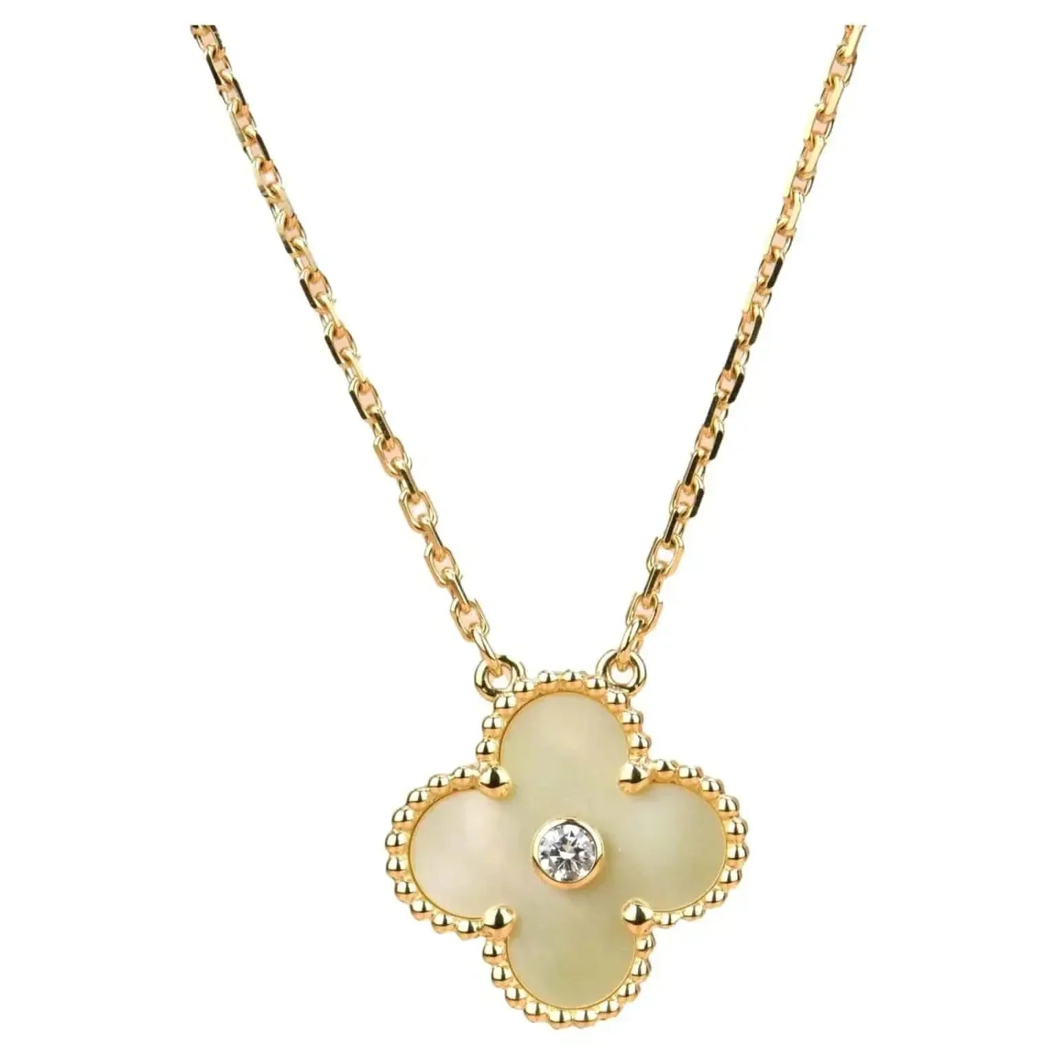 ??MIRA?¡¥CLOVER 15MM DIAMOND GOLD MOTHER OF PEARL NECKLACE