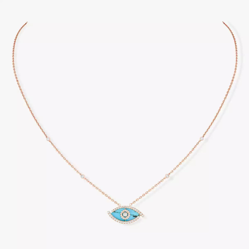 [MIRA]Lucky Eye Diamond Necklace in Rose Gold and Turquoise