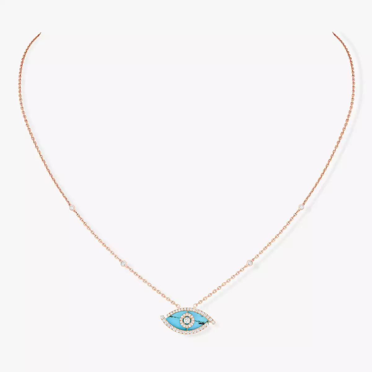 [MIRA]Lucky Eye Diamond Necklace in Rose Gold and Turquoise