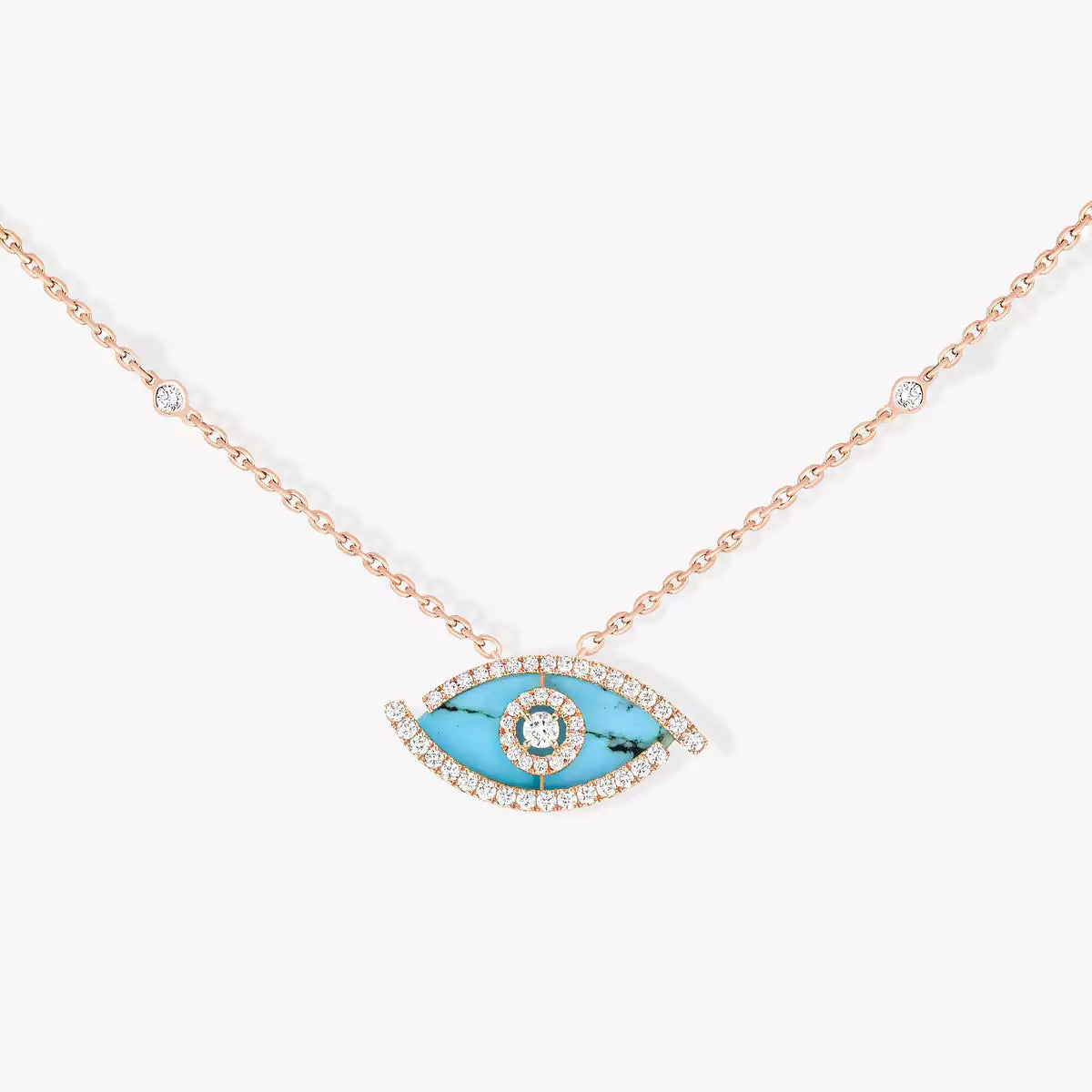 [MIRA]Lucky Eye Diamond Necklace in Rose Gold and Turquoise