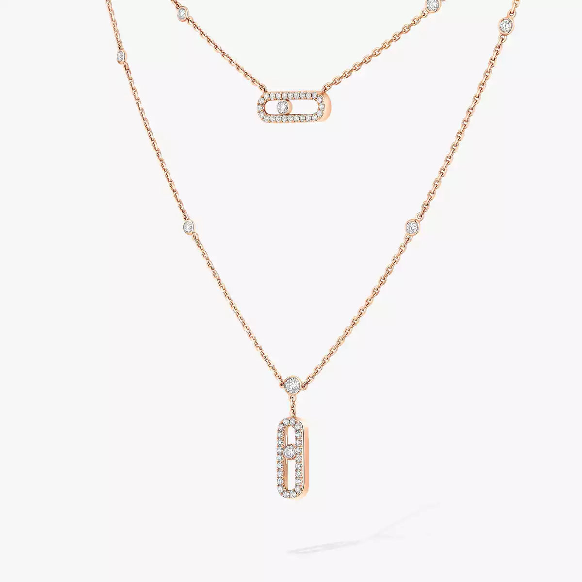 [MIRA]2 Rows Rose Gold Diamond Pave_ Necklace Move Uno