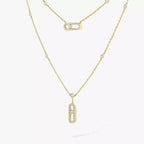 [MIRA]2 Rows Rose Gold Diamond Pave_ Necklace Move Uno