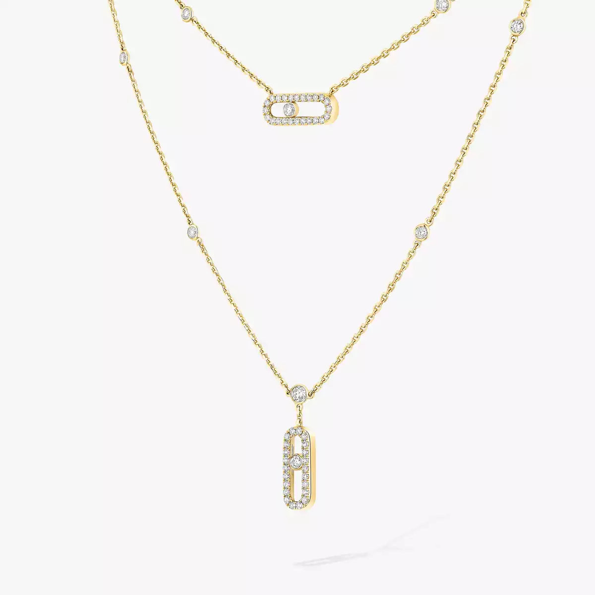 [MIRA]2 Rows Rose Gold Diamond Pave_ Necklace Move Uno