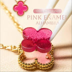 [MIRA] NEW CLOVER 15MM PINK ENAMEL NECKLACE