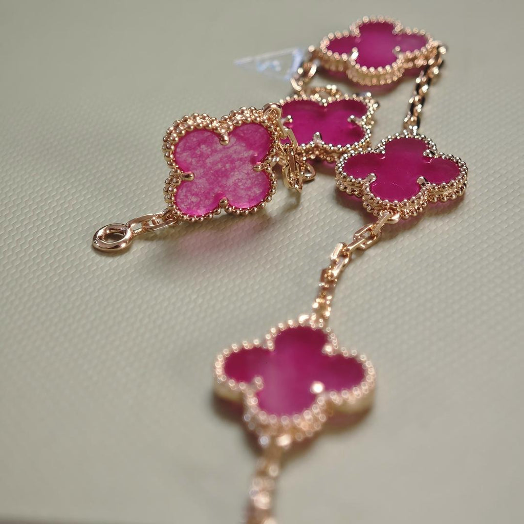 [MIRA] NEW CLOVER 5 MOTIFS PINK ENAMEL BRACELET