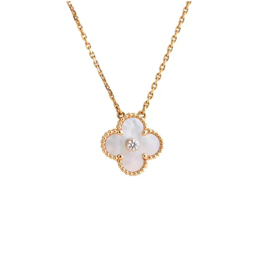 ??MIRA?¡¥CLOVER 15MM DIAMOND WHITE FRITILLARIA NECKLACE
