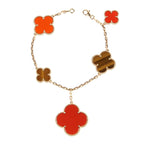 ??MIRA?¡¥CLOVER BRACELET 5 MOTIFS CARNELIAN TIGER EYE