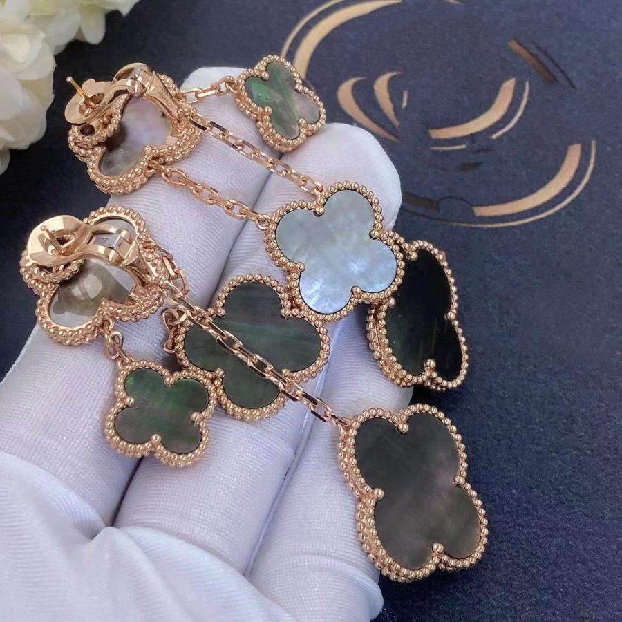 ??MIRA?¡¥CLOVER EARRINGS DARK MOP 4 MOTIFS ROSE GOLD
