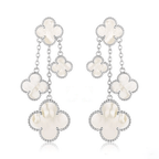 ??MIRA?¡¥CLOVER EARRINGS WHITE MOP 4 MOTIFS SILVER