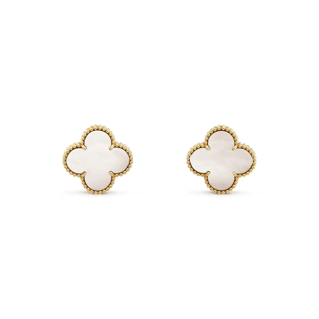 ??MIRA?¡¥CLOVER MEDIUM 1 MOTIFS  WHITE MOP STUD EARRINGS