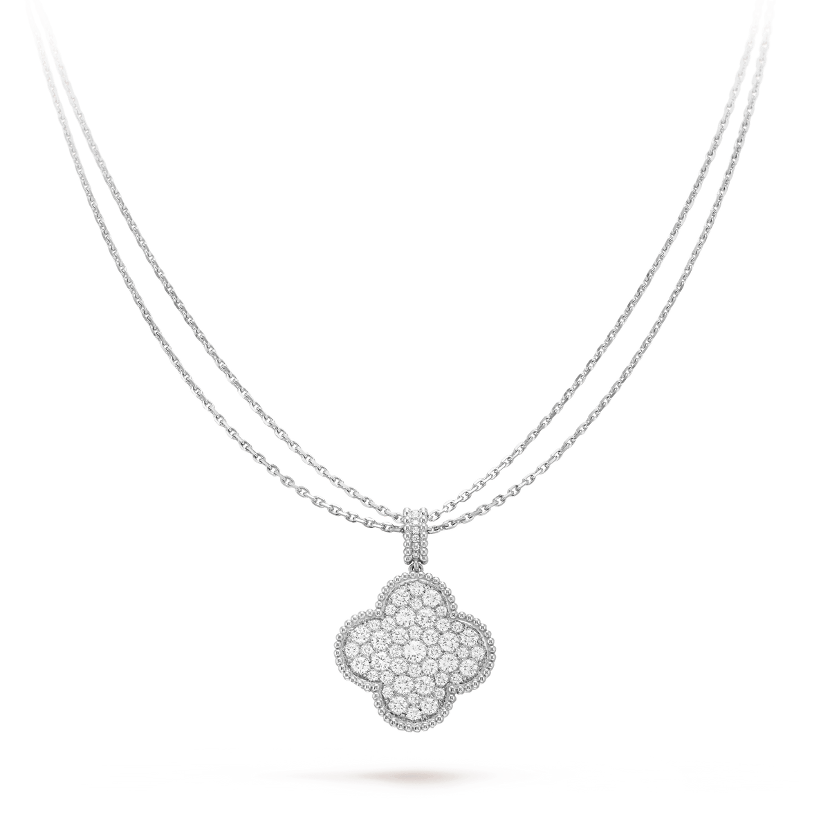 ??MIRA?¡¥CLOVER 25MM SILVER FULL DIAMOND BIG CLOVER NECKLACE