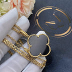 ??MIRA?¡¥CLOVER 25MM GOLD ONYX BIG CLOVER NECKLACE