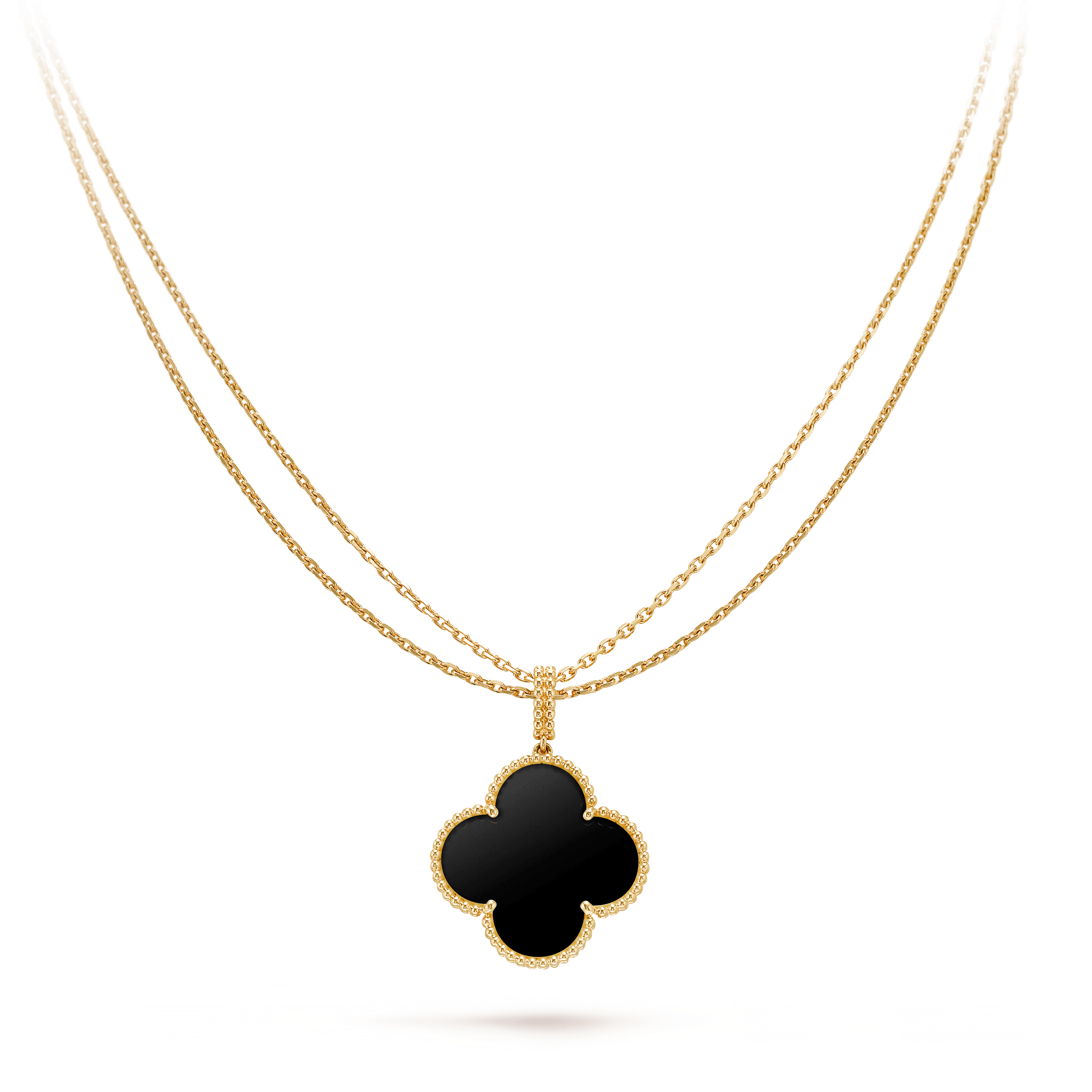 ??MIRA?¡¥CLOVER 25MM GOLD ONYX BIG CLOVER NECKLACE