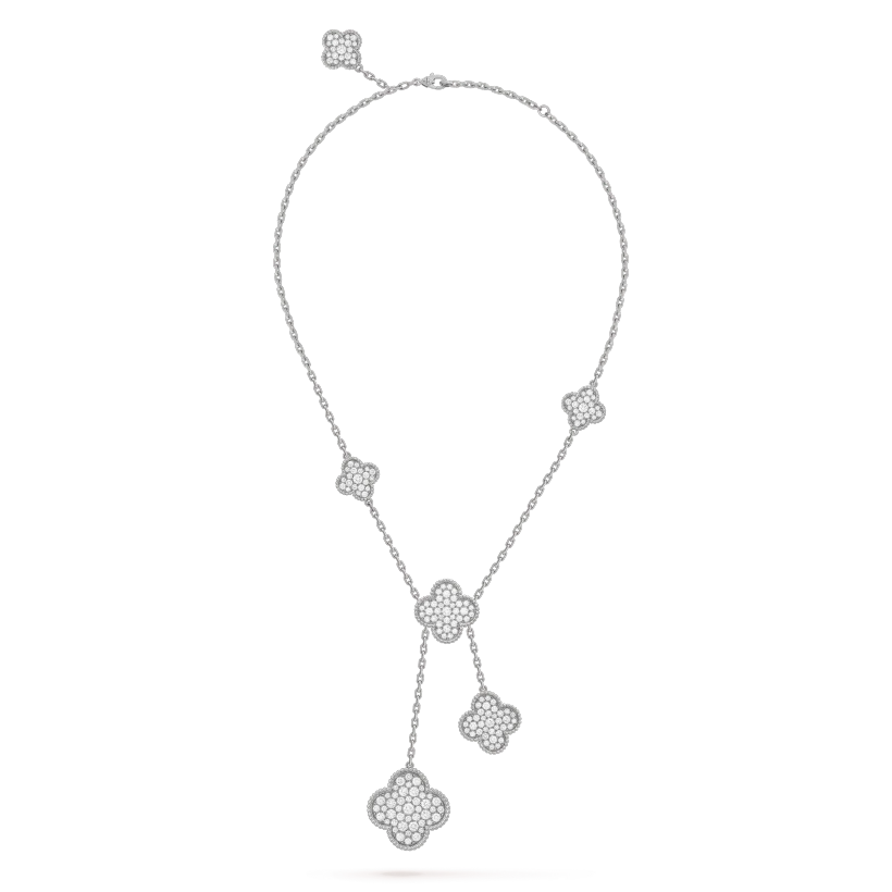 ??MIRA?¡¥CLOVER 5 MOTIFS SILVER DIAMONDS NECKLACE